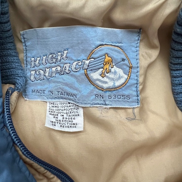 Vintage High Impact Puffer Vest w 1/2 Liner Blue & Tan Size M Mens Hood Snaps - Picture 7 of 8